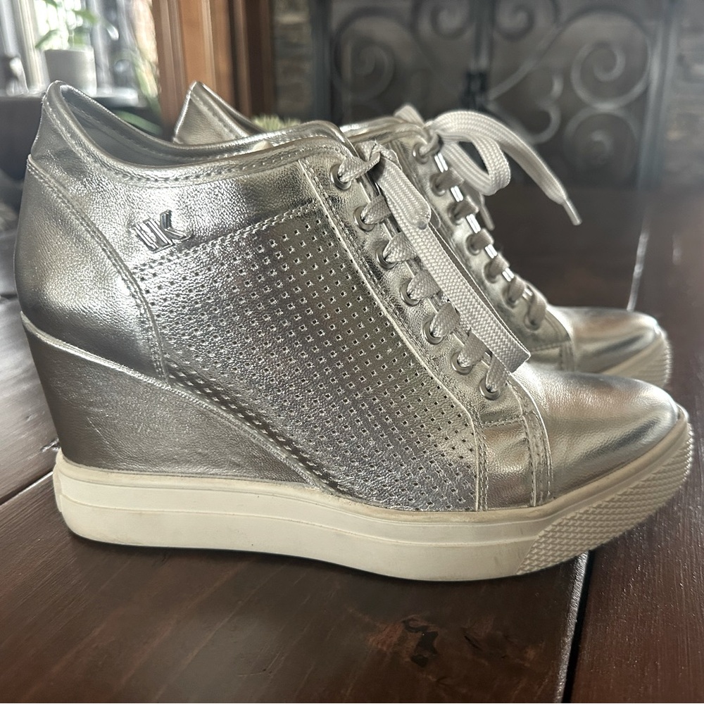 Silver wedge sneakers from Italy